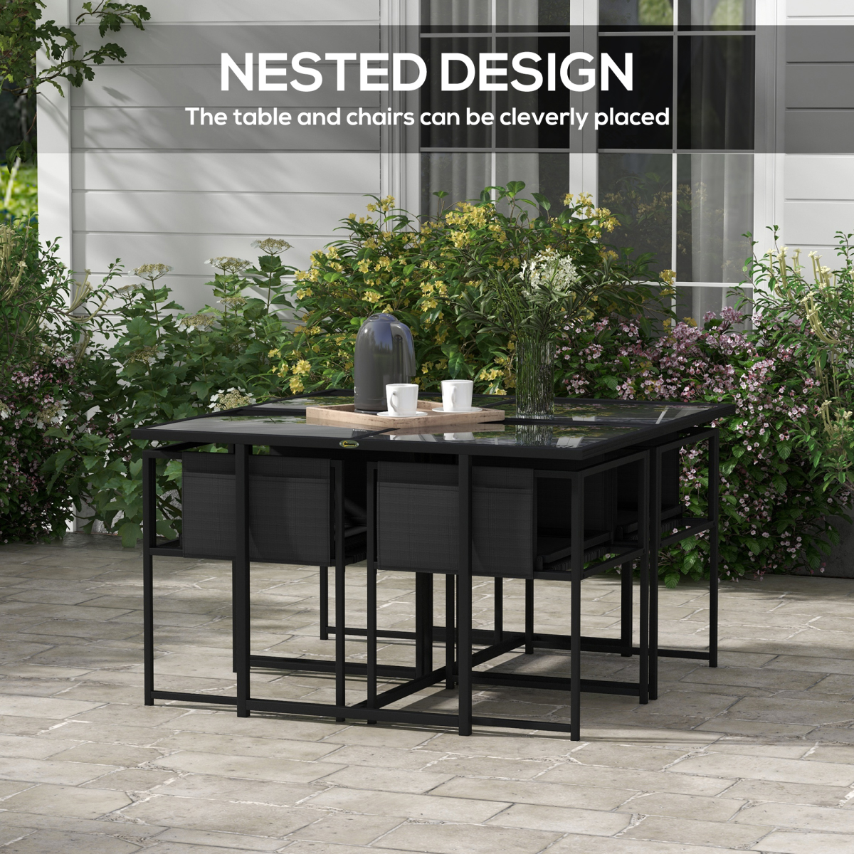 Outdoor Table and Chairs with Adjustable Backrest for Garden 4 Seater