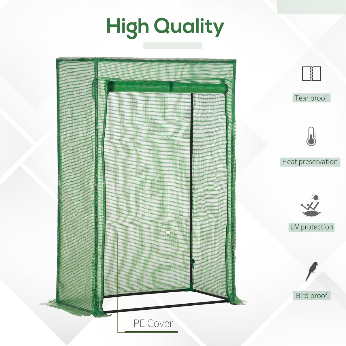 Greenhouse PE Cover w/ Zipper Roll-up Door Outdoor, Green