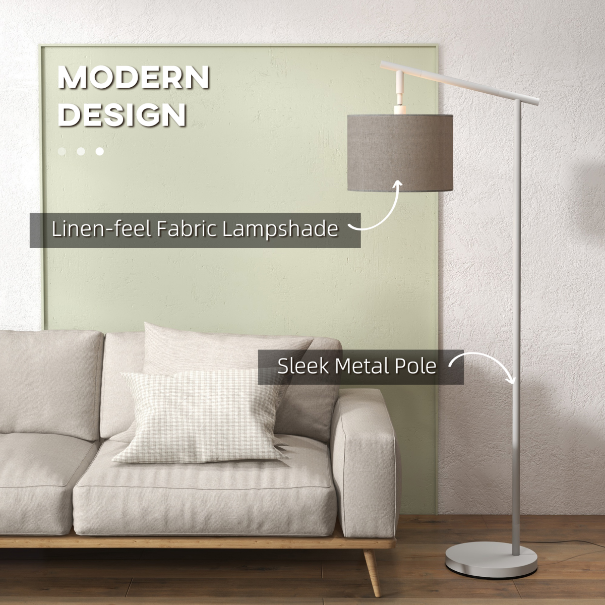 Floor Lamp with 350 Rotating Lampshade, LED Bulb Included, Grey