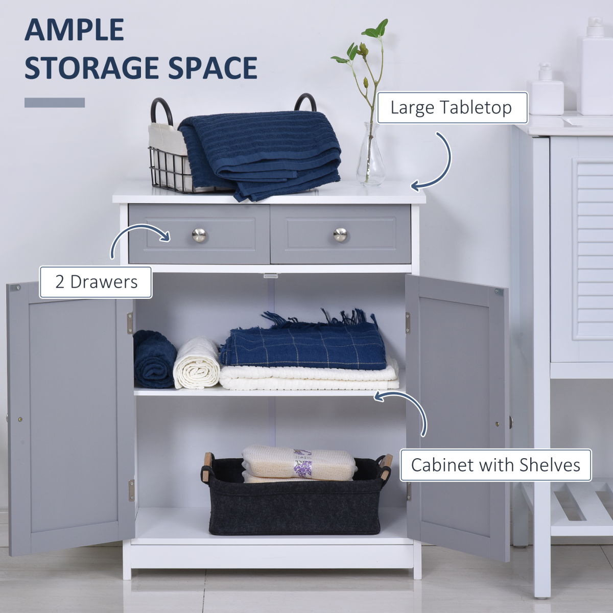 MDF 2-Drawer Bathroom Cabinet Bathroom Freestanding Cabinet Grey