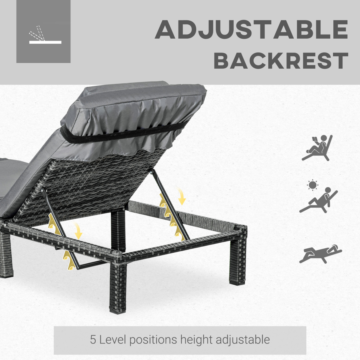 Garden Outdoor Rattan Furniture Patio Sun Lounger Recliner , Grey