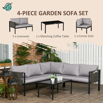 Garden Furniture Set w/ Breathable Mesh Pocket, Light Grey 4 Piece
