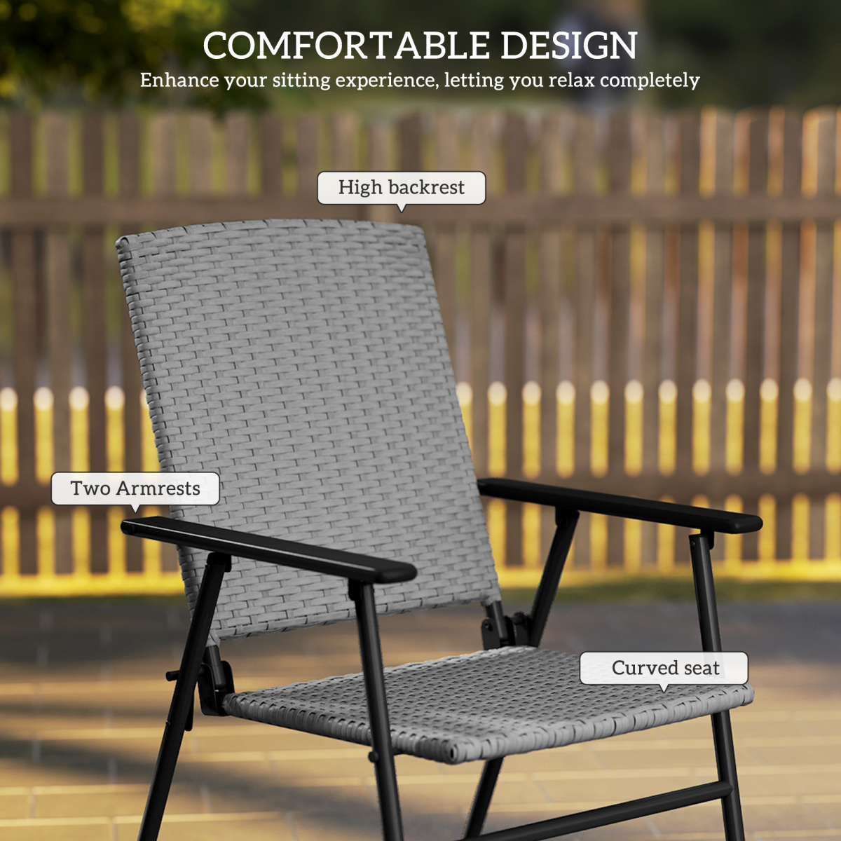 2pcs Rattan Chair Foldable Garden Furniture w/ Armrest Grey