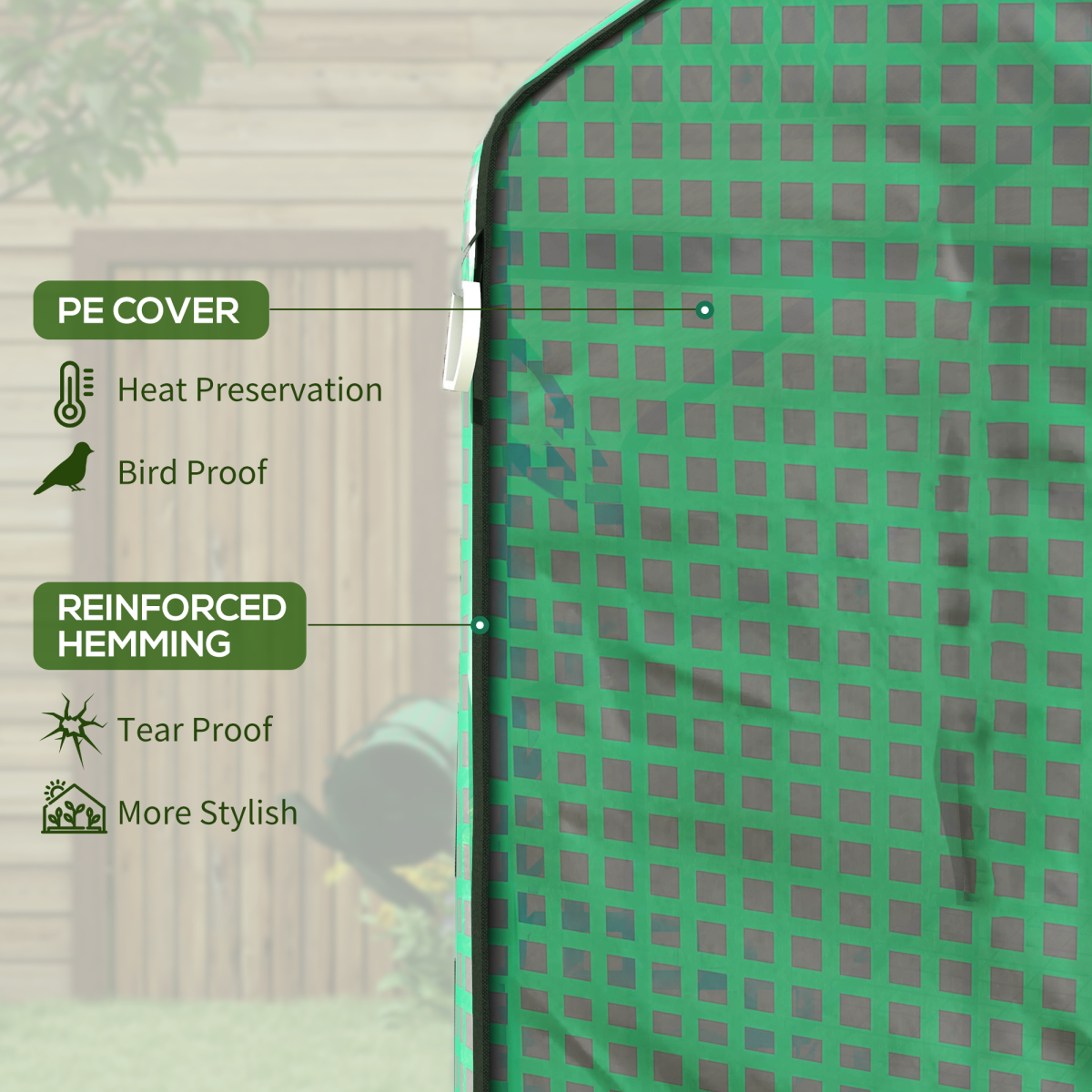 Walk-in Greenhouse Cover Replacement with Door and Mesh Windows, Green