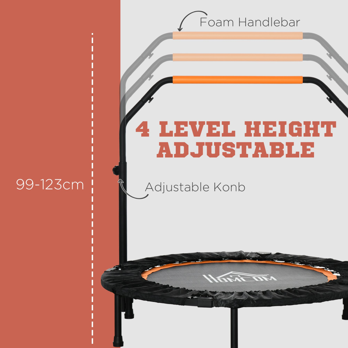 40" Foldable Mini Fitness Trampoline Rebounder Adjustable Foam Handle