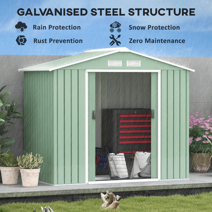 7 x 4ft Metal Garden Storage Shed Light Green