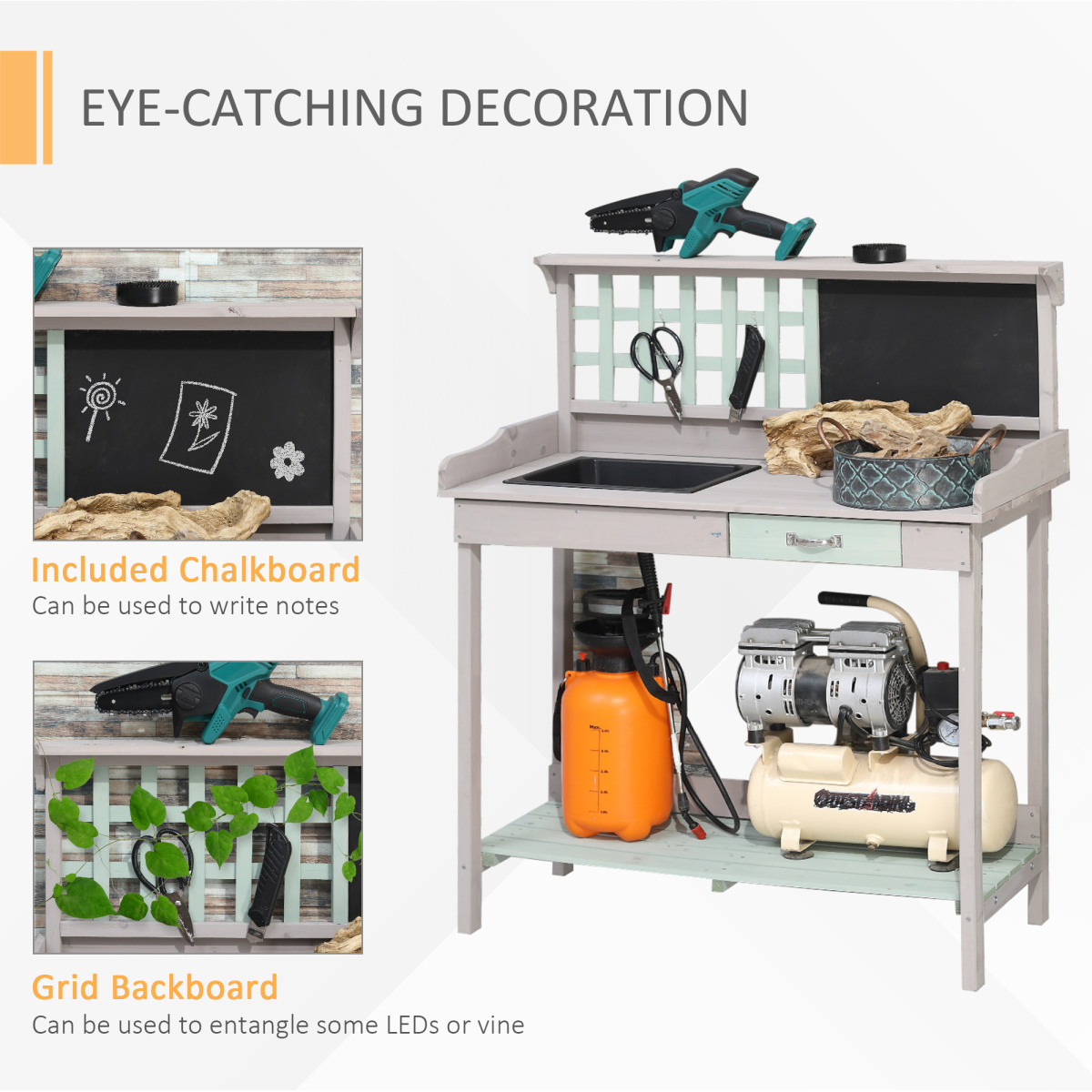 Outdoor Wooden Potting Table Bench Workstation Planting Shelves