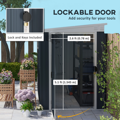7.6 x 4ft Outdoor Garden Storage Shed with Window, Dark Grey