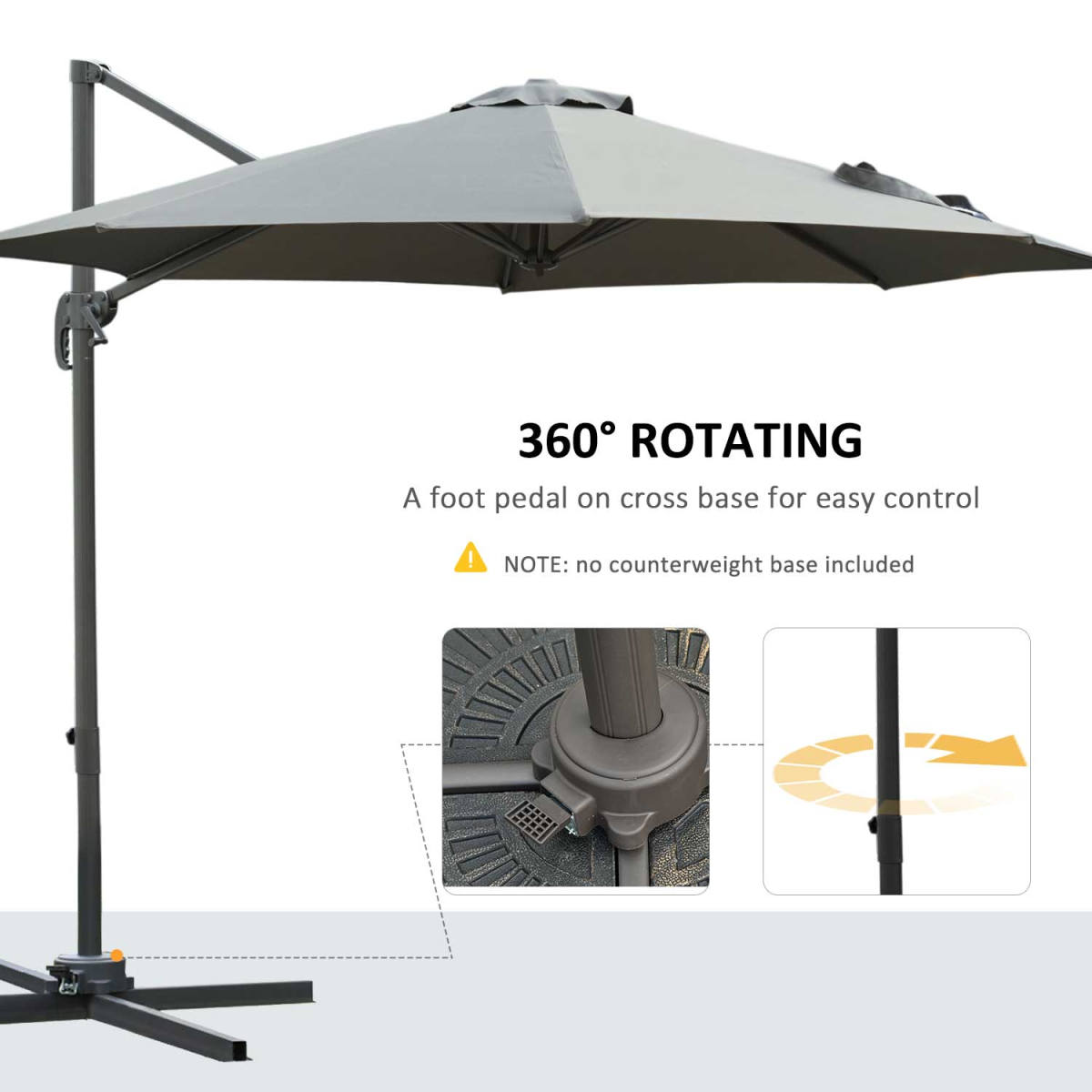 3m Patio Offset Parasol Roma Umbrella Cantilever Dark Grey