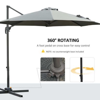3m Patio Offset Parasol Roma Umbrella Cantilever Dark Grey