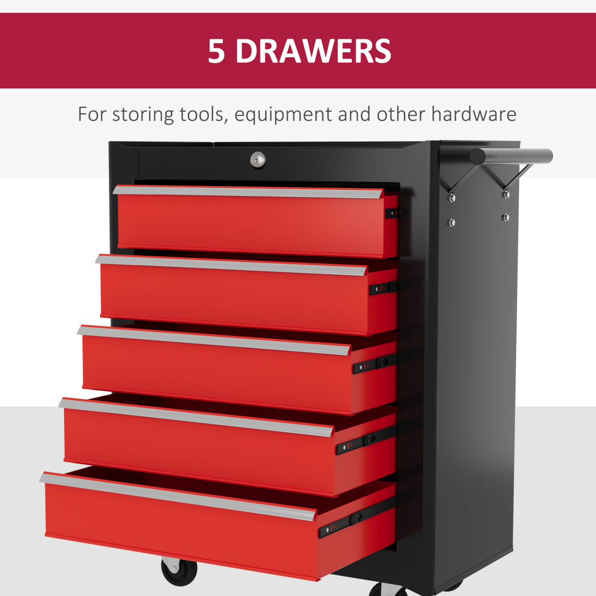 5-Drawer Tool Chest Steel Lockable Tool Storage Cabinet w/ Wheels Red