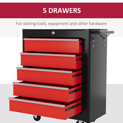 5-Drawer Tool Chest Steel Lockable Tool Storage Cabinet w/ Wheels Red