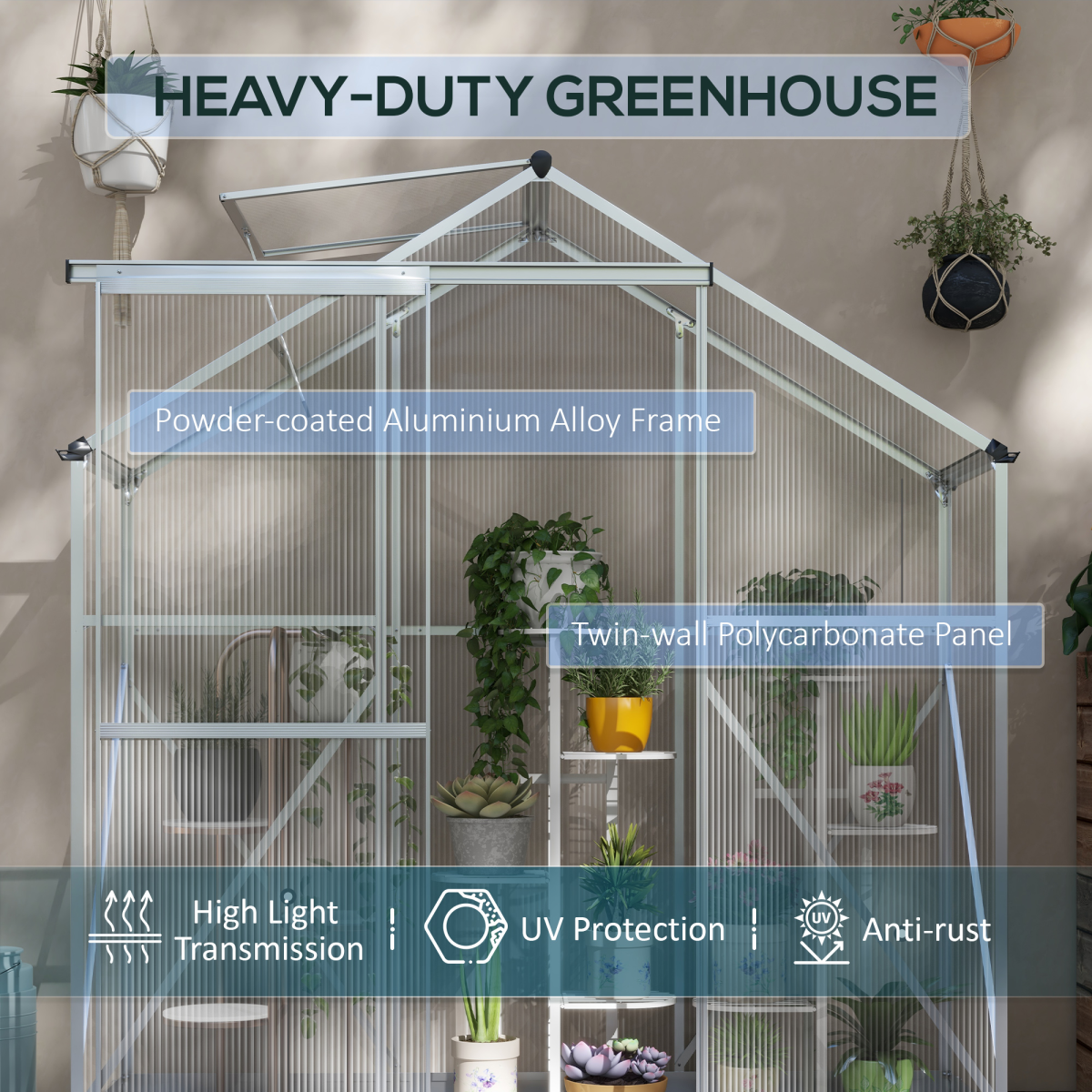 Polycarbonate Greenhouse Aluminium Green House, Silver 6 x 2.5ft