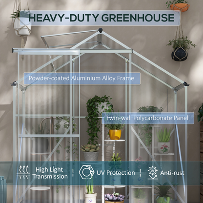 Polycarbonate Greenhouse Aluminium Green House, Silver 6 x 2.5ft