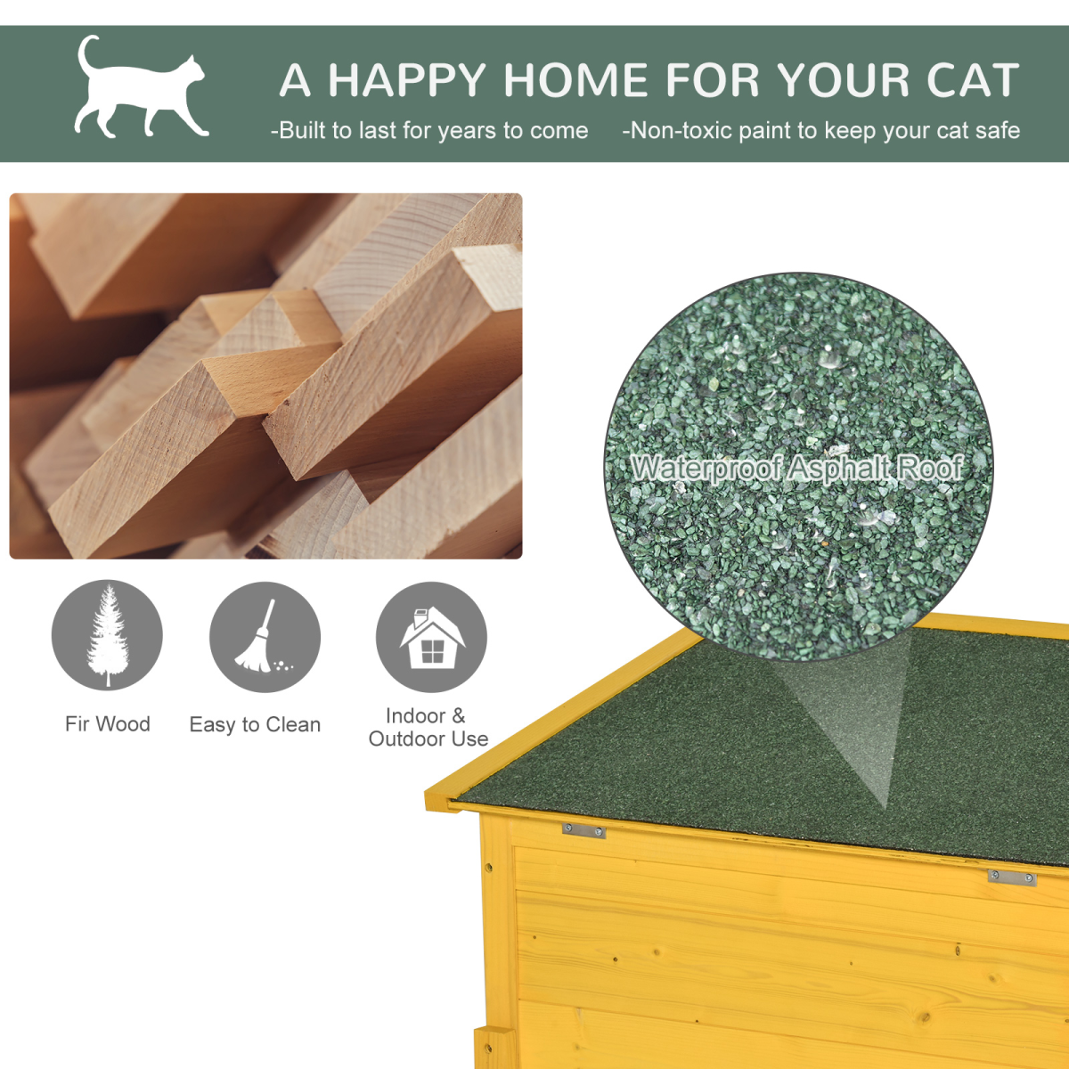 Wooden Cat House Pet Home Outdoor Waterproof Door Roof Shelter Garden