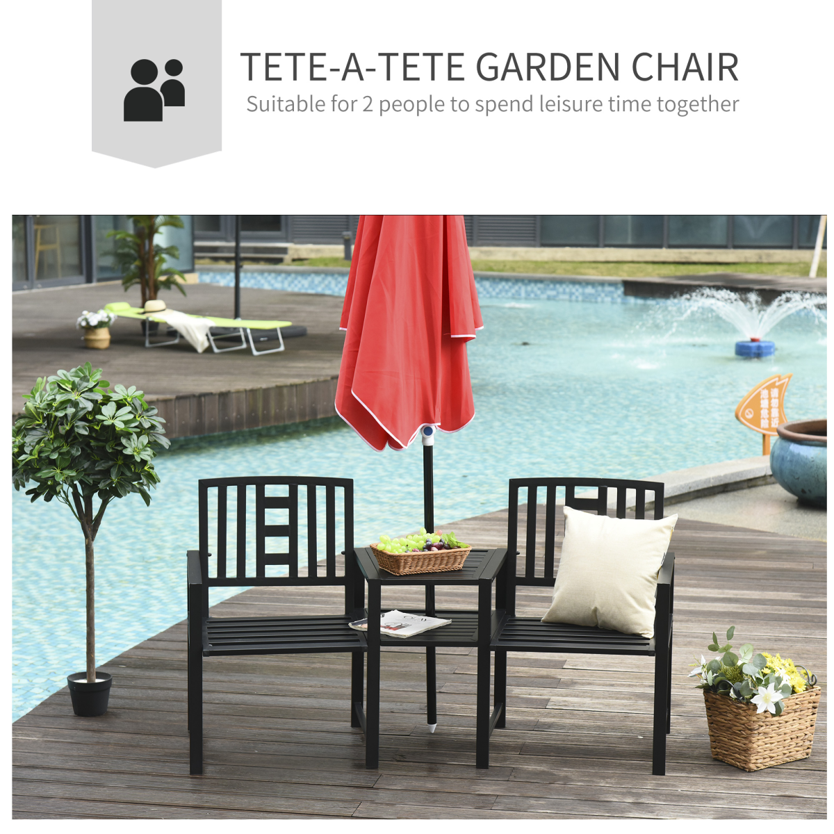 Garden Chair Bench Loveseats w/Coffee Table Slatted Design Patio Yard 2 Seat