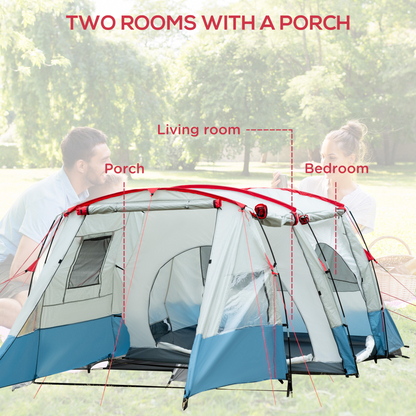 Two-Room Tunnel Tent  Blue 6–8 Person
