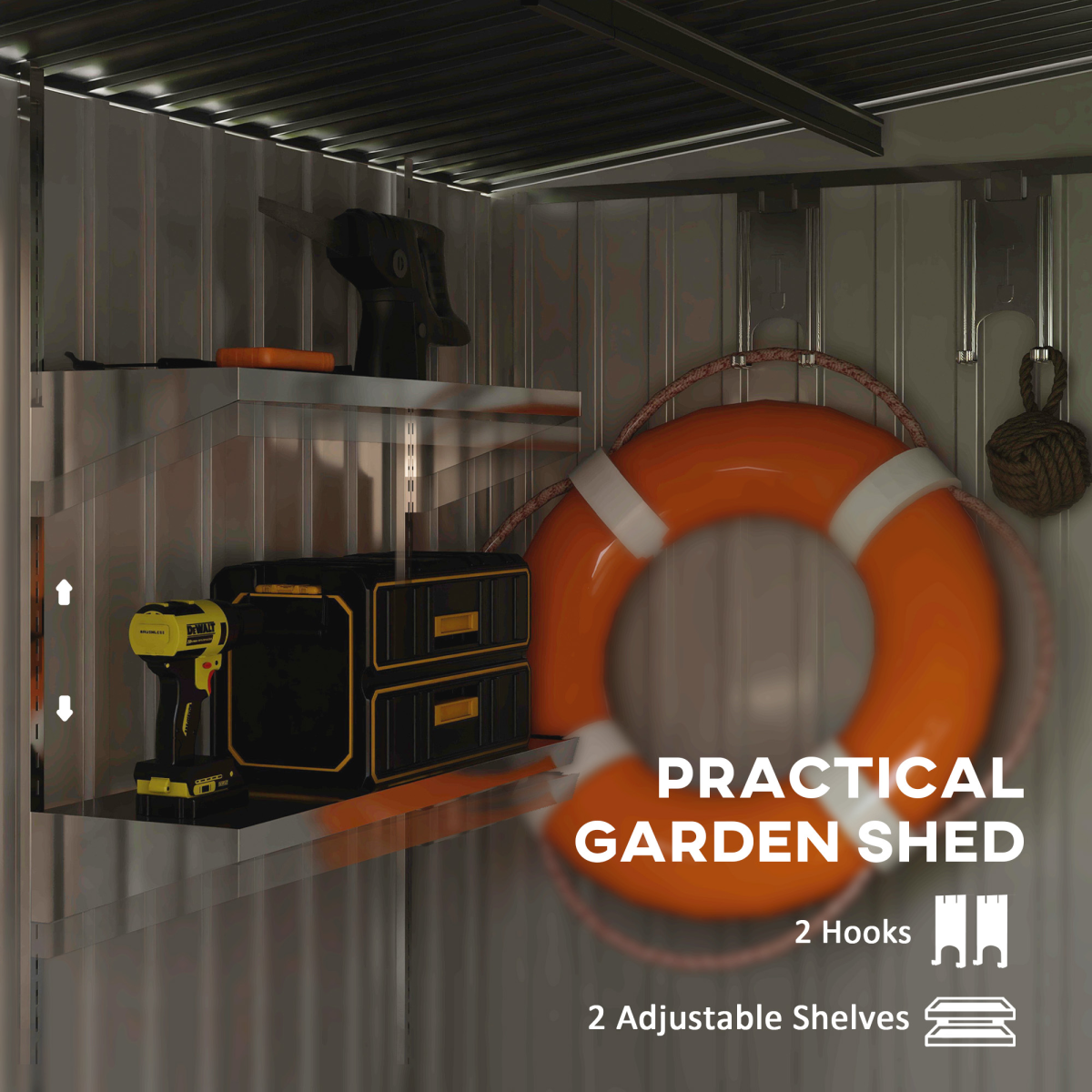Garden Shed w/ Foundation Lean to Metal Tool Shed Green 7 x 5FT