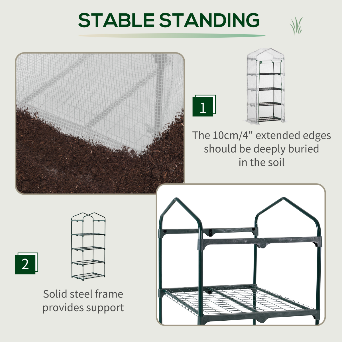 Mini Greenhouse, Portable with Steel Frame, PE Cover, 160x69x50cm