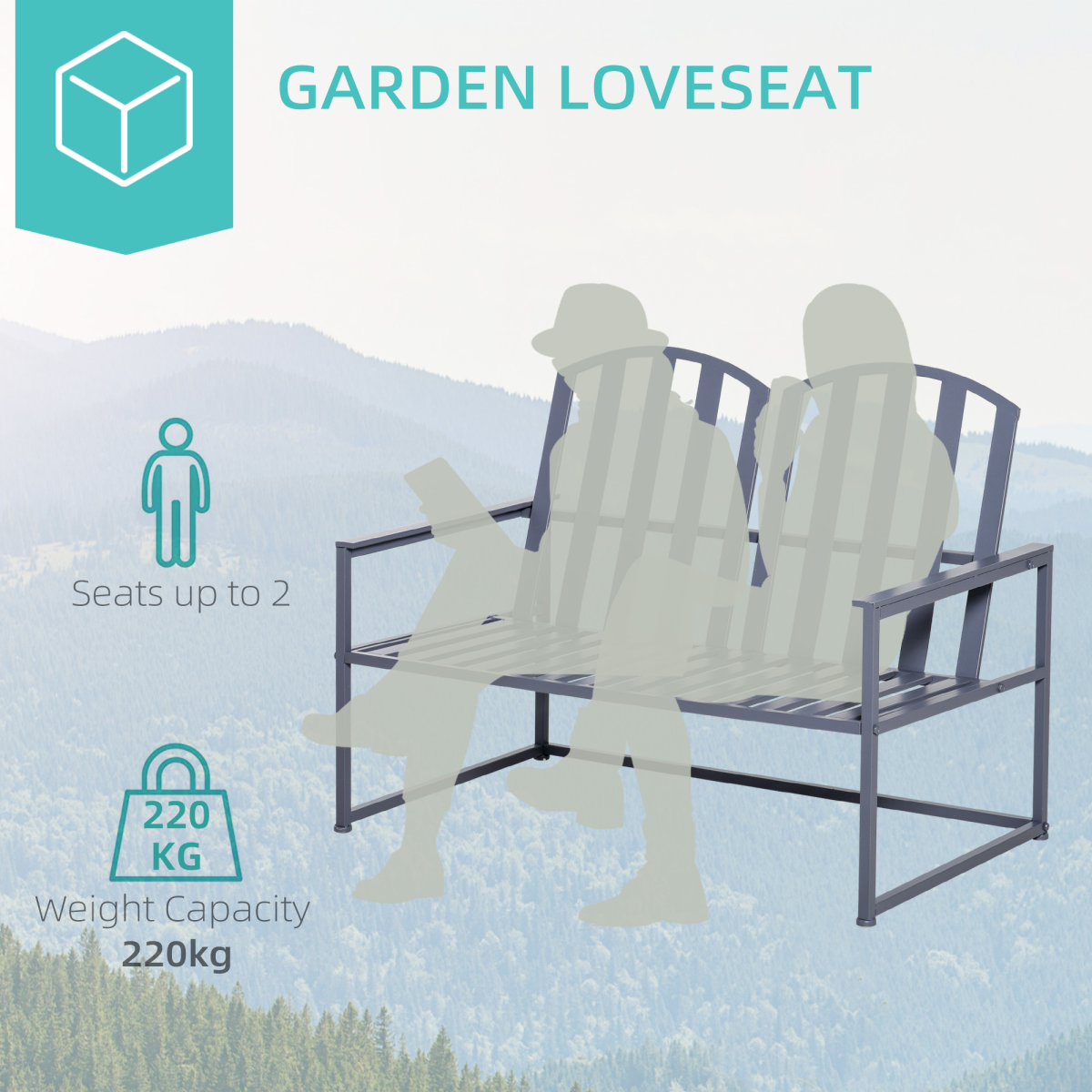 2 Seat Steel Patio Garden Bench Chair Slat Design Backyard Porch