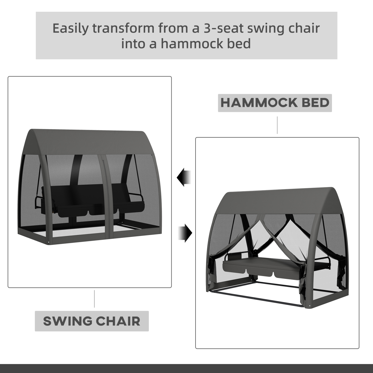 Garden Swing Chair Patio Hammock 3 Seater Bench Canopy Lounger Grey
