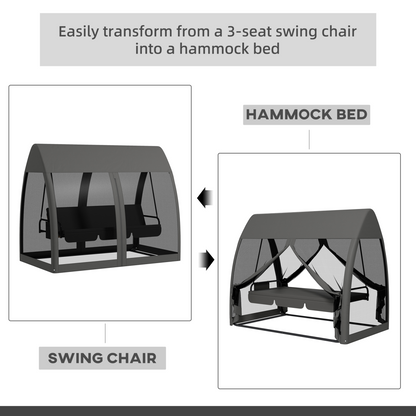 Garden Swing Chair Patio Hammock 3 Seater Bench Canopy Lounger Grey