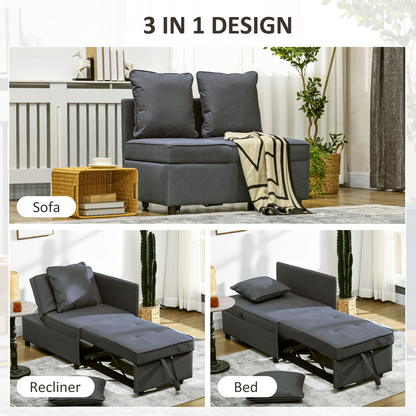 Folding Sleeper Sofa Bed Chair with Pillows, Pocket, Grey