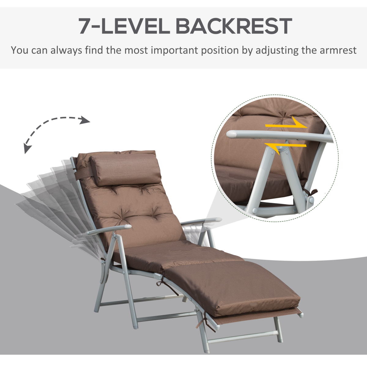 Steel Frame Outdoor Garden Padded Sun Lounger w/ Pillow Brown