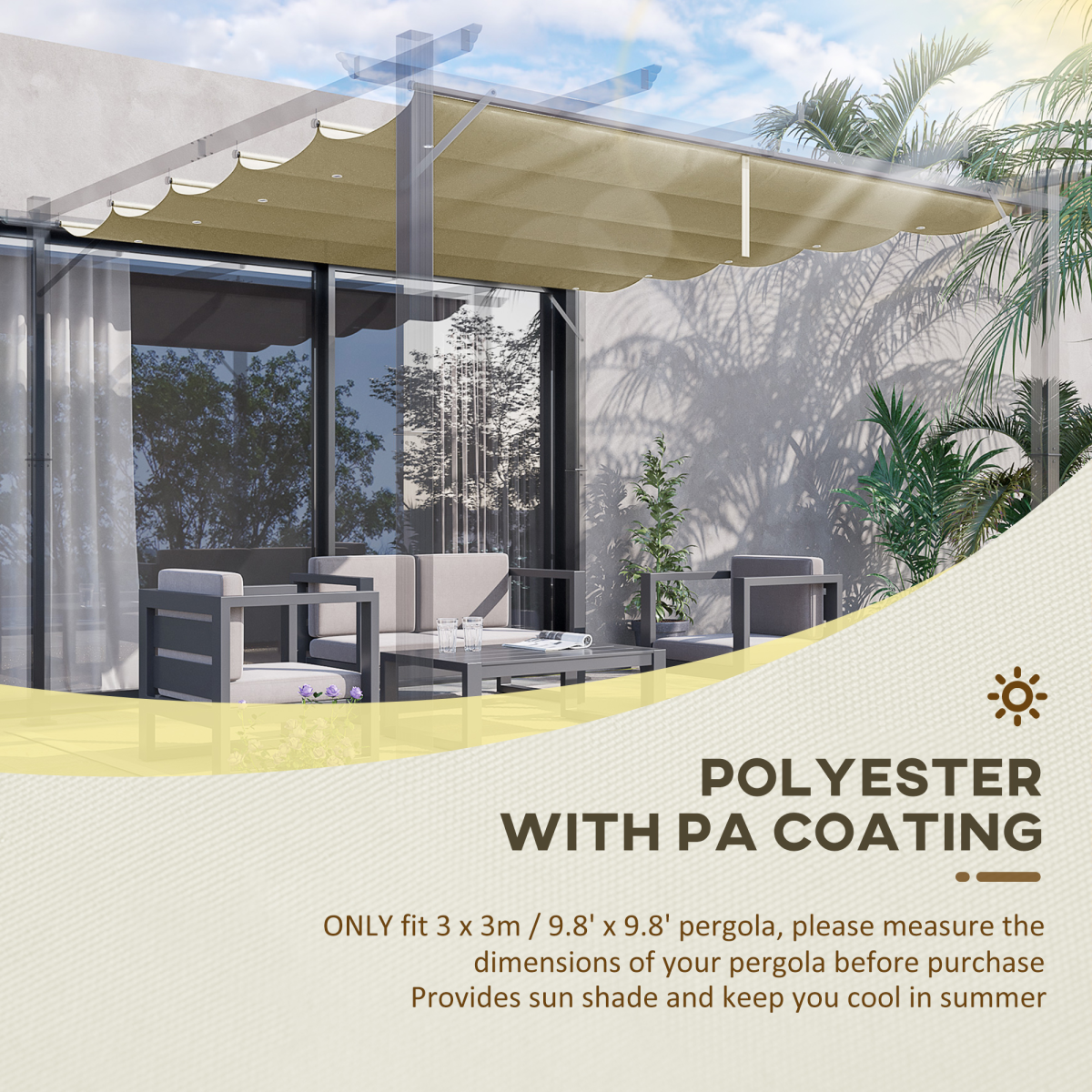 Pergola Shade Cover Replacement Canopy for 3 x 3(m) Pergola, Beige