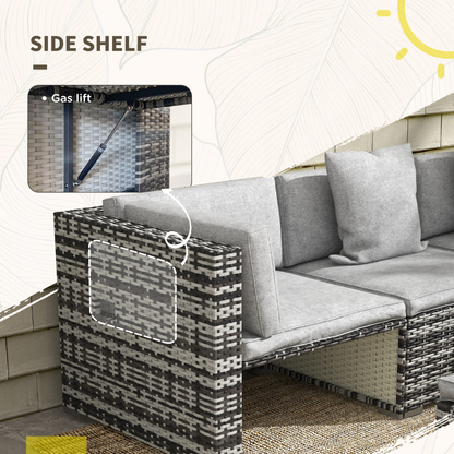 7 PCs Rattan Garden Furniture Set with Side Shelf, Stools, Table, Grey