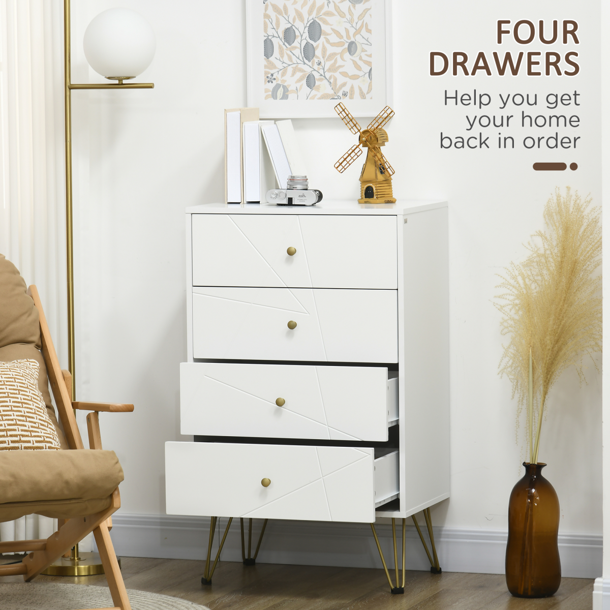Chest of Drawers, 4 Drawers Dresser Storage Organiser for Bedroom