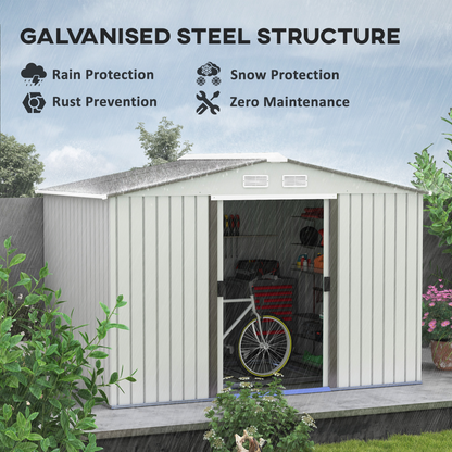 9 x 6ft Metal Garden Storage Shed Silver