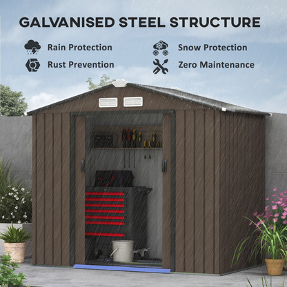 7 x 4ft Metal Garden Storage Shed Brown