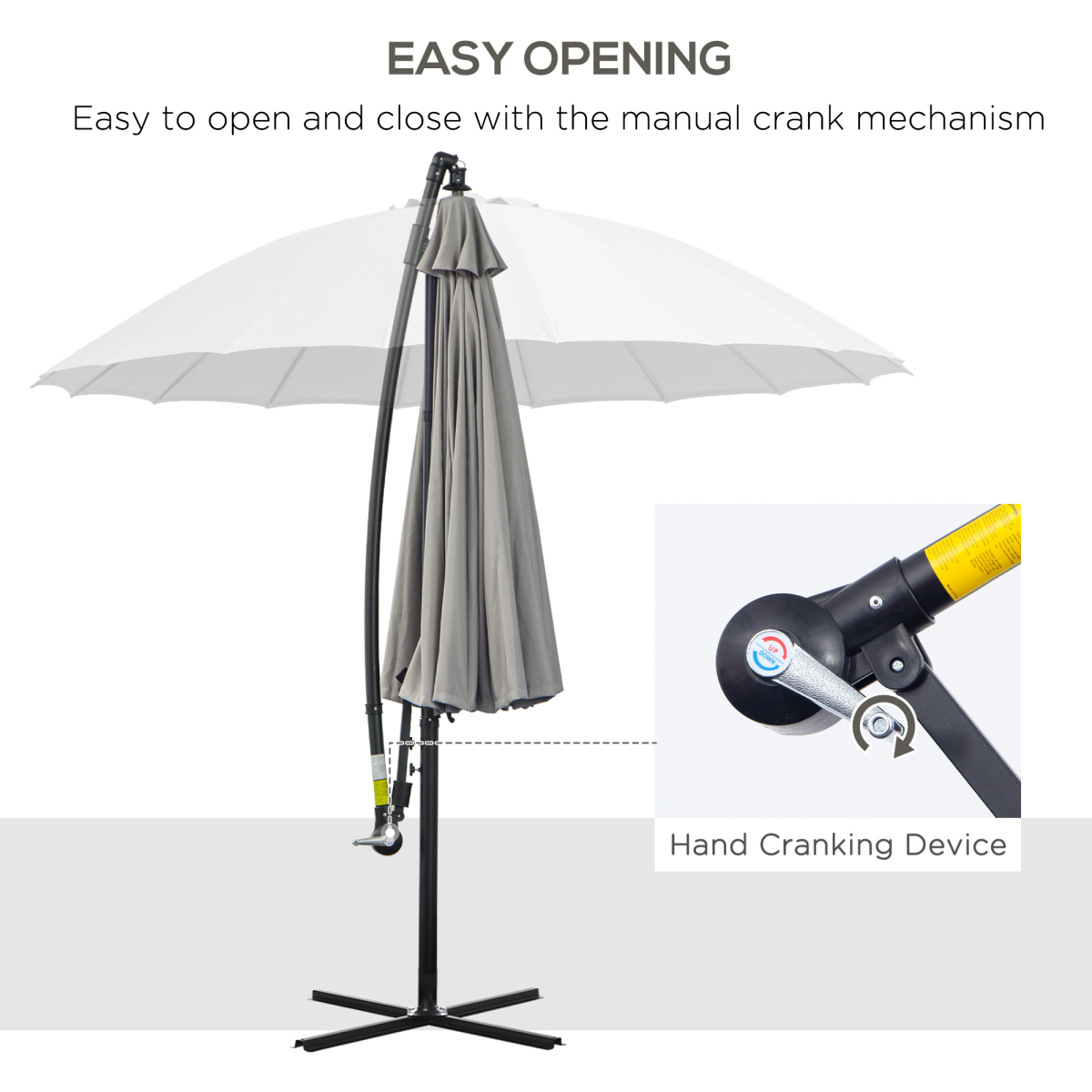 3(m) Cantilever Shanghai Parasol w/ Crank Handle, Cross Base, Grey Outsunny