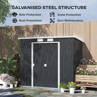 7 x 4ft Dark Grey Metal Garden Storage Shed with Double Doors and Foundation