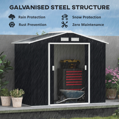 7 x 4ft Metal Garden Storage Shed Grey
