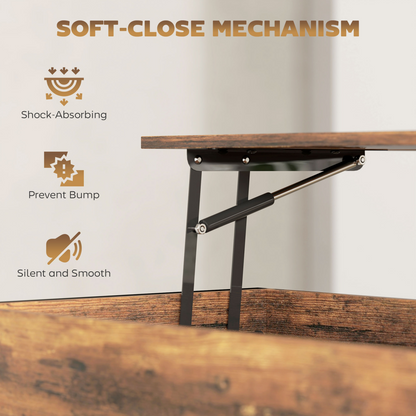 Industrial Lift Top Coffee Table with Storage Shelf Rustic Brown