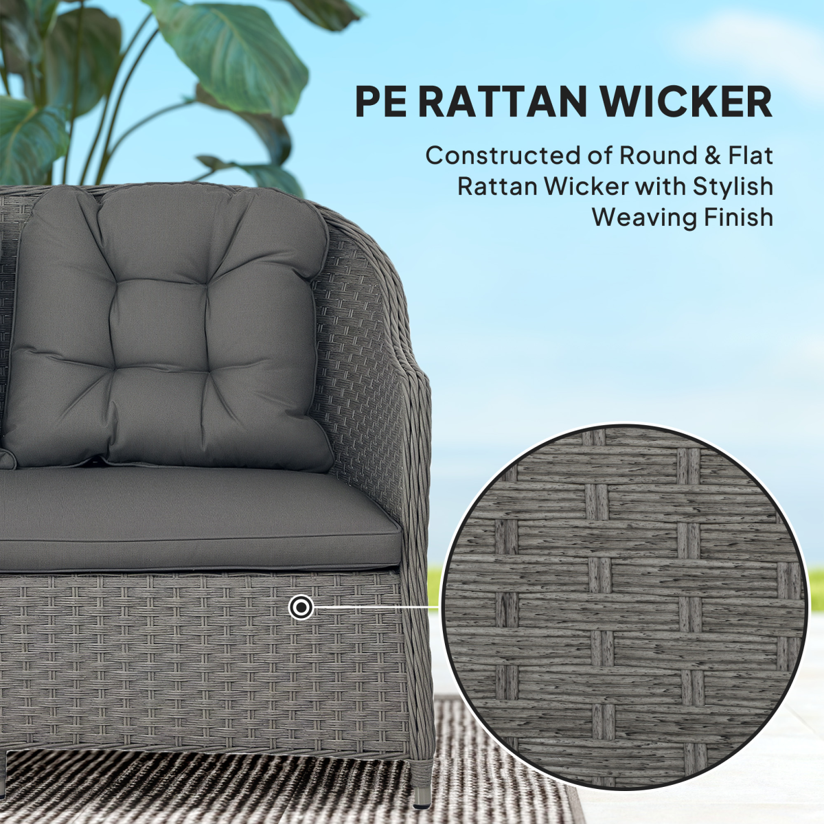 Rattan Garden Furniture, Padded Cushions Conversation Sofa Set 4 PCS