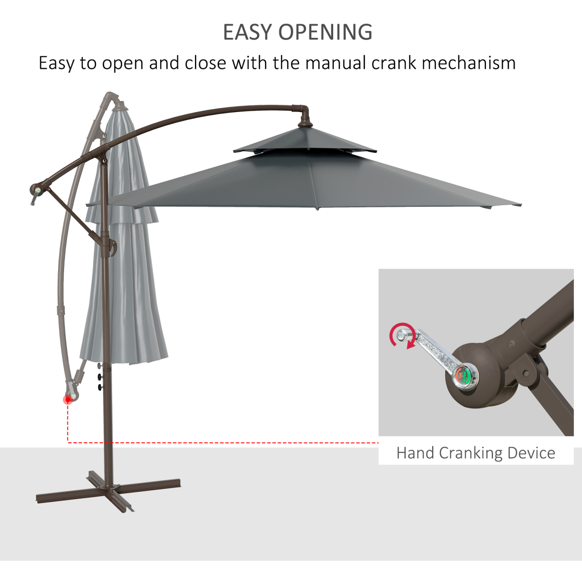 2.7m Garden Banana Parasol Cantilever Umbrella Handle, Dark Grey