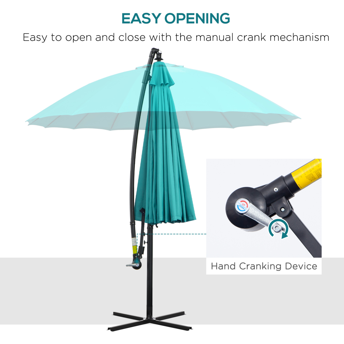 3(m) Cantilever Shanghai Parasol Crank Handle, Cross Base, Turquoise Outsunny