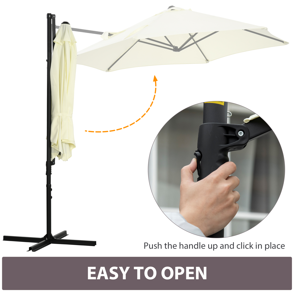 2.5M Garden Cantilever Parasol W/ 360 Rotation and Cross Base, Beige