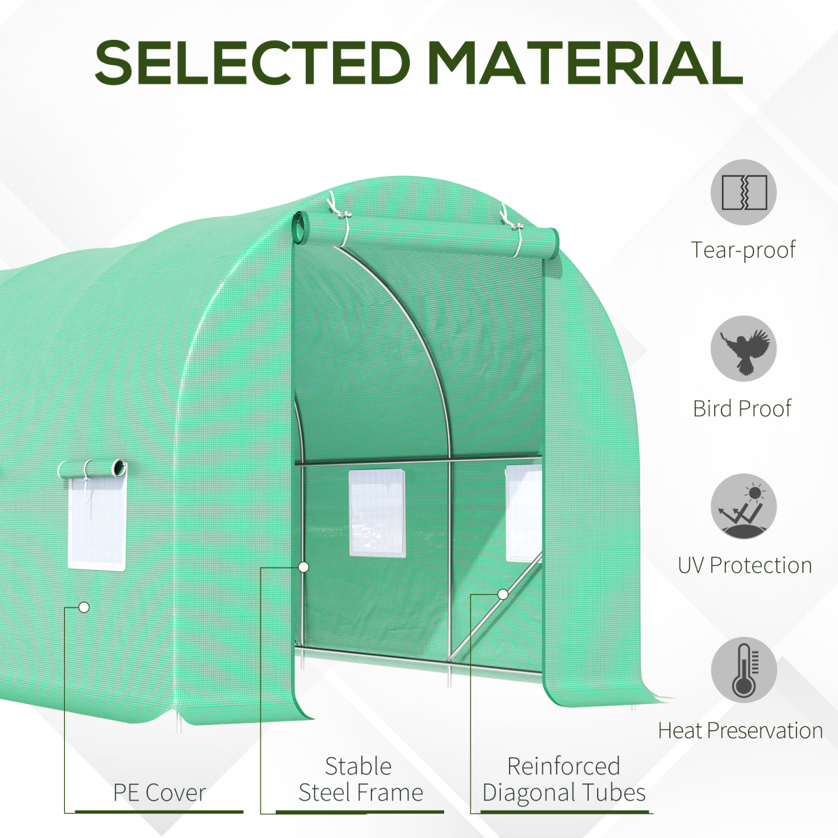 4.5m x 2m x 2m Walk-In Gardening Plant Greenhouse w/ PE Cover, Green