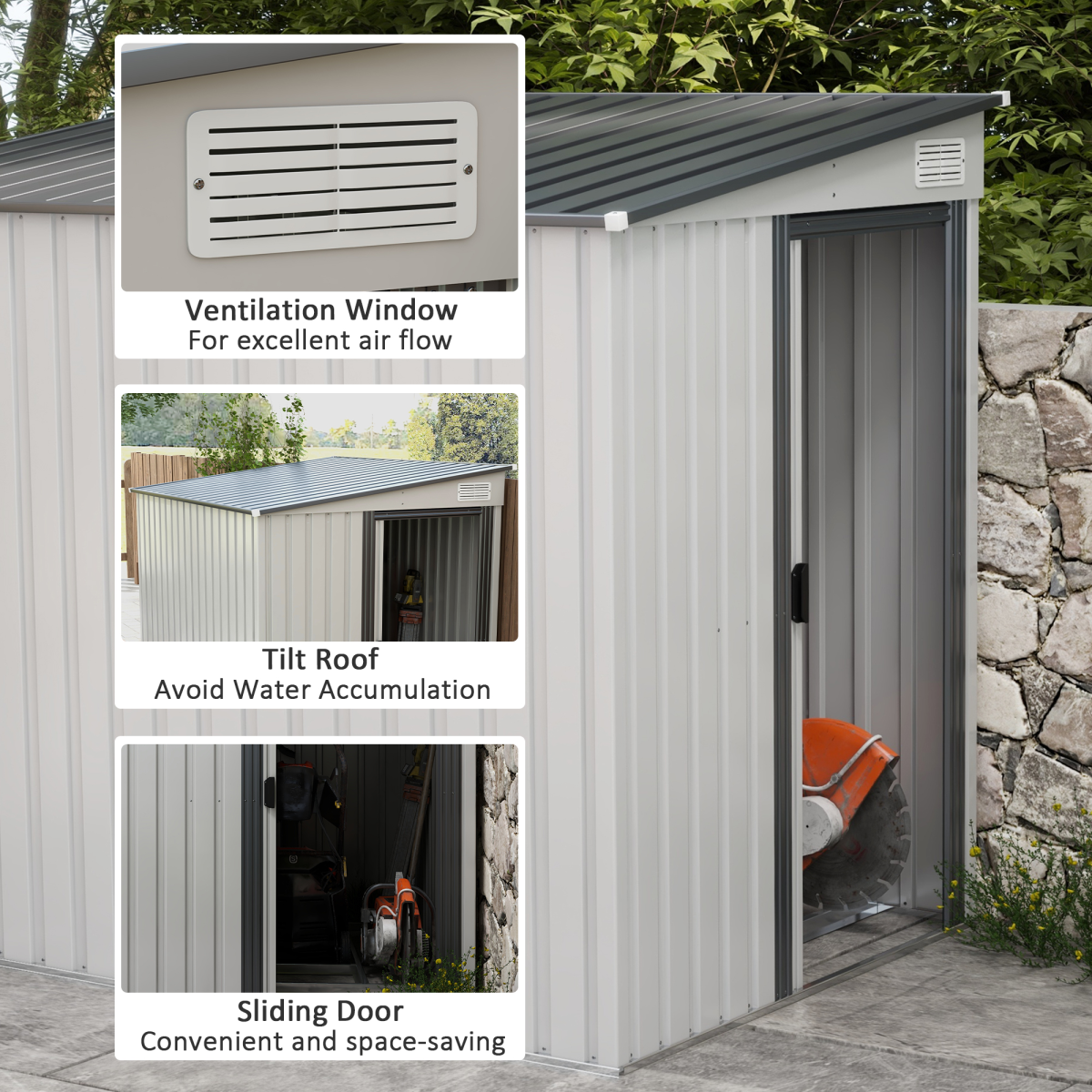 5 x 7FT Garden Shed with Foundation Lean to Metal Tool Shed White