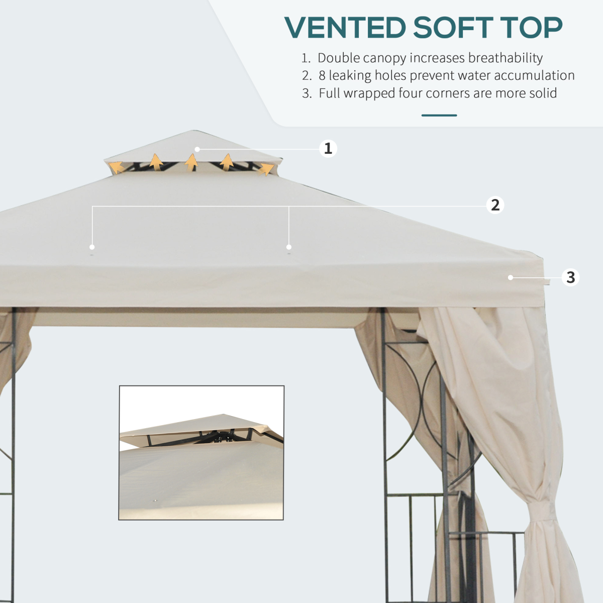 Garden Metal Gazebo Sun Shade Shelter Outdoor Party Tent 3 x 3m