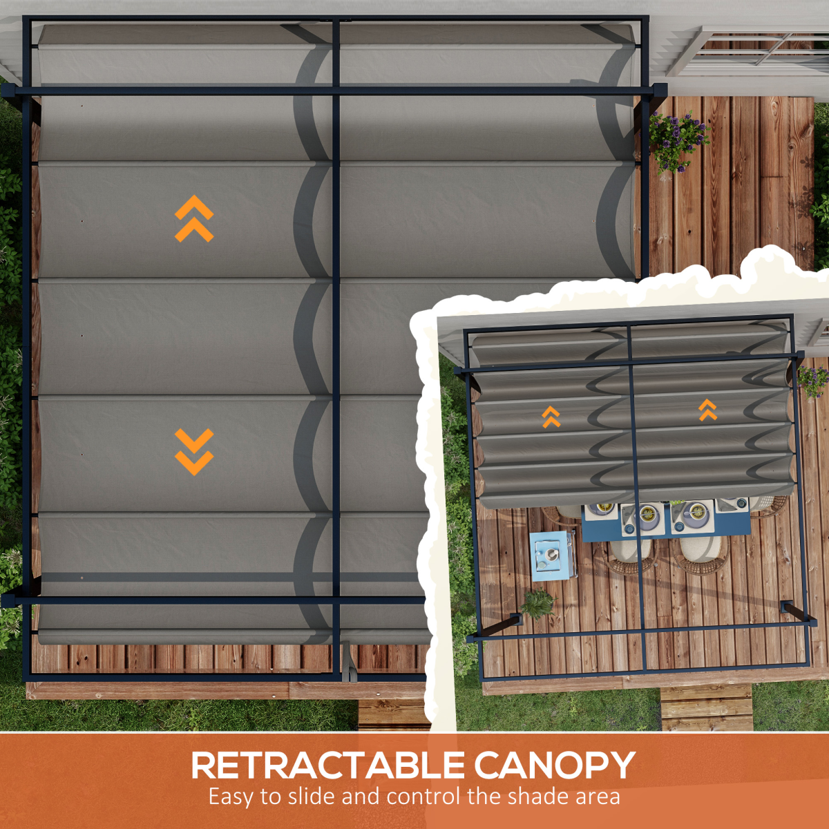 3 x 4m Pergola with Retractable Roof and Aluminium Frame, Grey