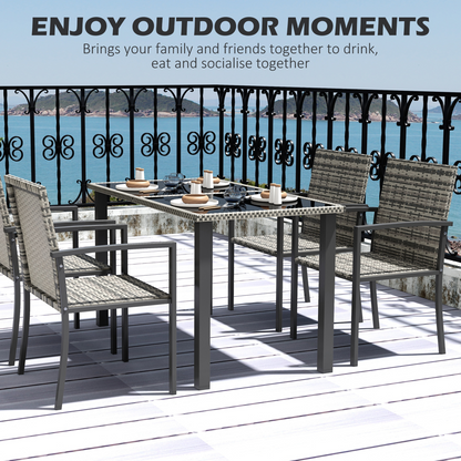 4 Seater Rattan Garden Furniture Set with Glass Tabletop - Mixed Grey