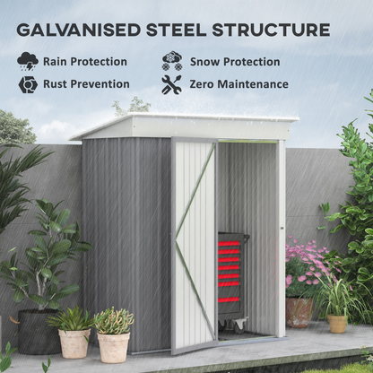5 x 3ft Lean To Metal Garden Shed Grey