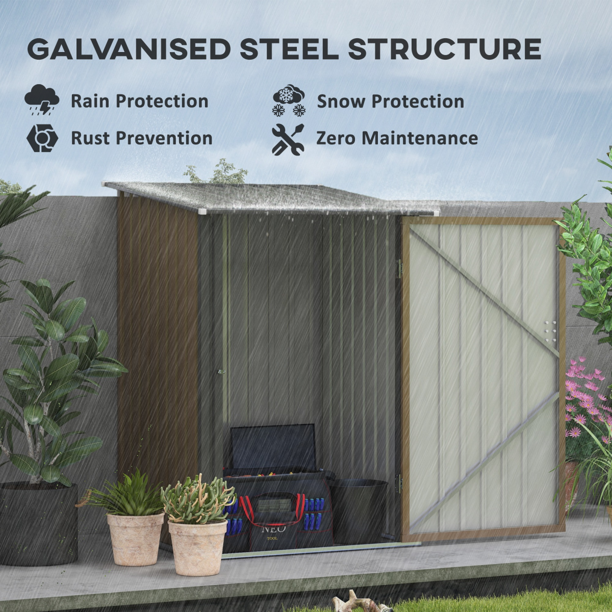 3.5 x 3.5ft Metal Garden Storage Shed Brown