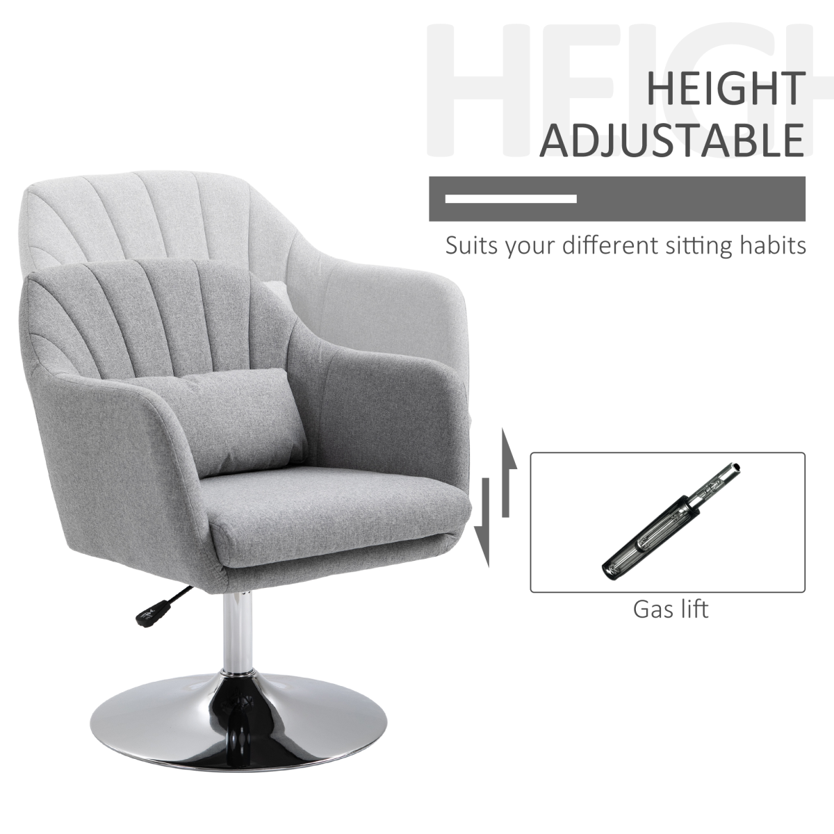 Stylish Retro Linen Swivel Tub Chair Steel Frame Cushion Seat Light Grey