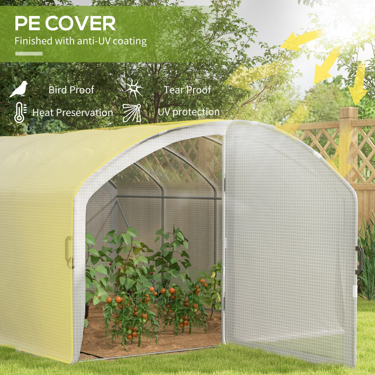 4 x 3 x 2m Polytunnel Greenhouse with Door, UV-resistant PE Cover